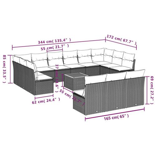 Sofasæt til haven 14 dele med hynder polyrattan beige