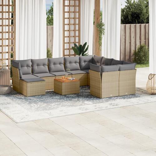 Sofasæt til haven 11 dele med hynder polyrattan beige