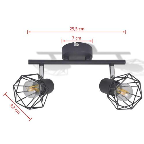 Spotlight med 2 LED-pærer industriel stil sort