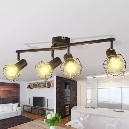 Spotlight med 4 LED-pærer industriel stil sort