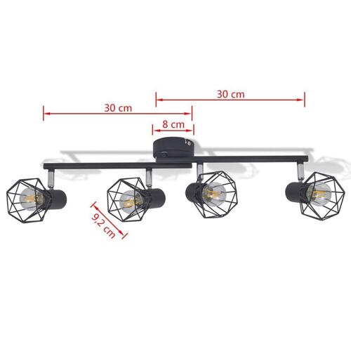 Spotlight med 4 LED-pærer industriel stil sort