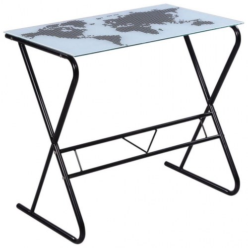 Glasskrivebord med verdenskort mønster