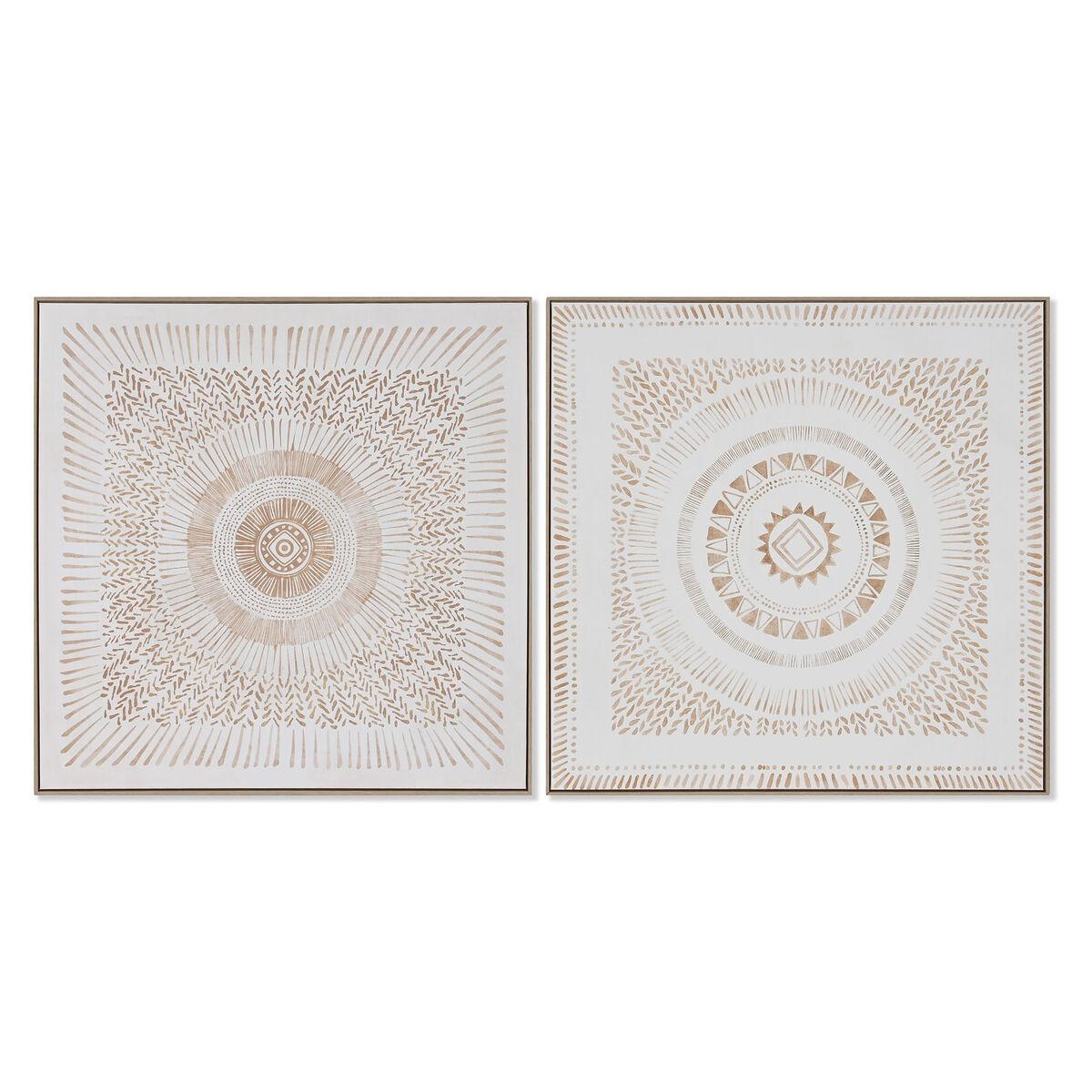 Lærredsmaleri - Mandala, hvid/brun, 100 × 4 × 100 cm