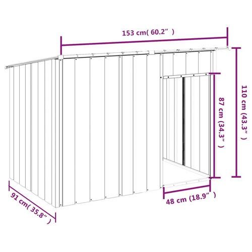 Hundehus med tag 153x91x110 cm galvaniseret stål antracitgrå