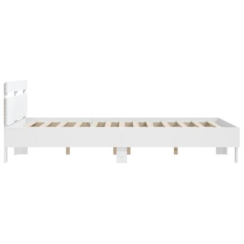 Sengeramme med sengegavl og LED-lys 140x190 cm sonoma-eg