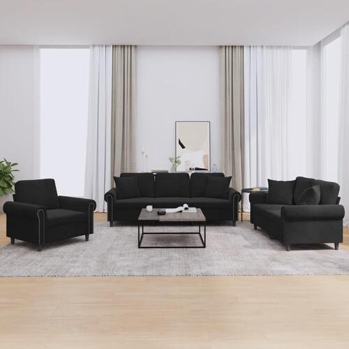 3 personers sofa med puder velour sort
