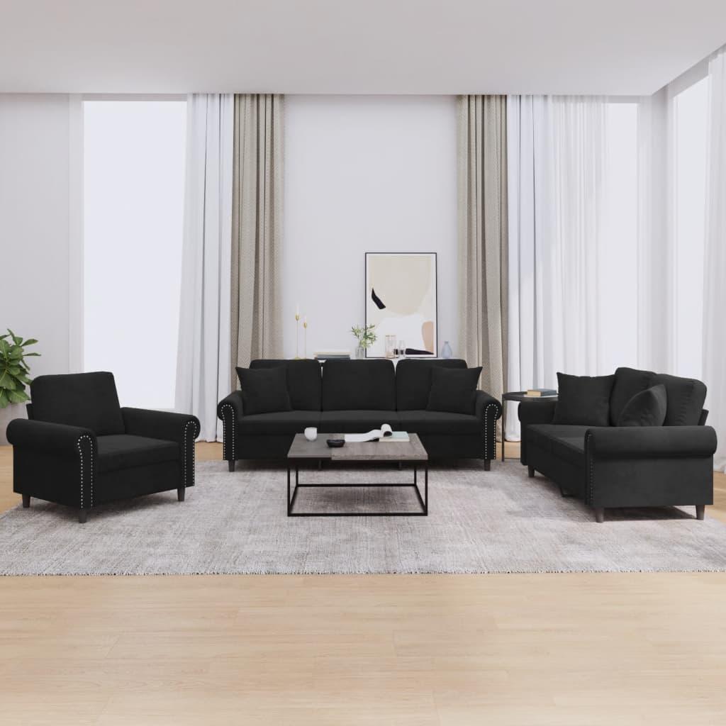 3 personers sofa med puder velour sort