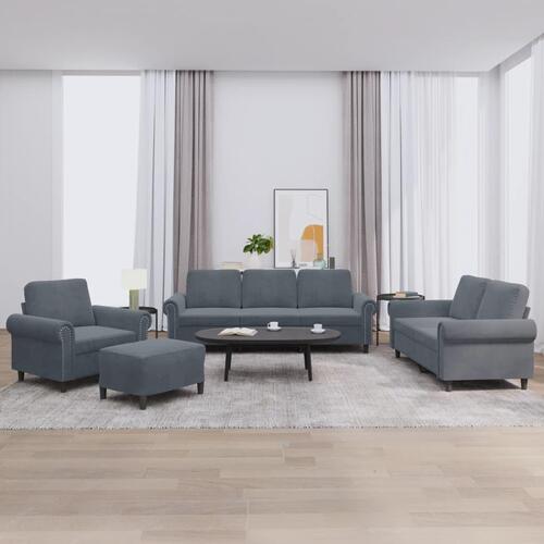 Sofasæt 4 dele med hynder velour mørkegrå