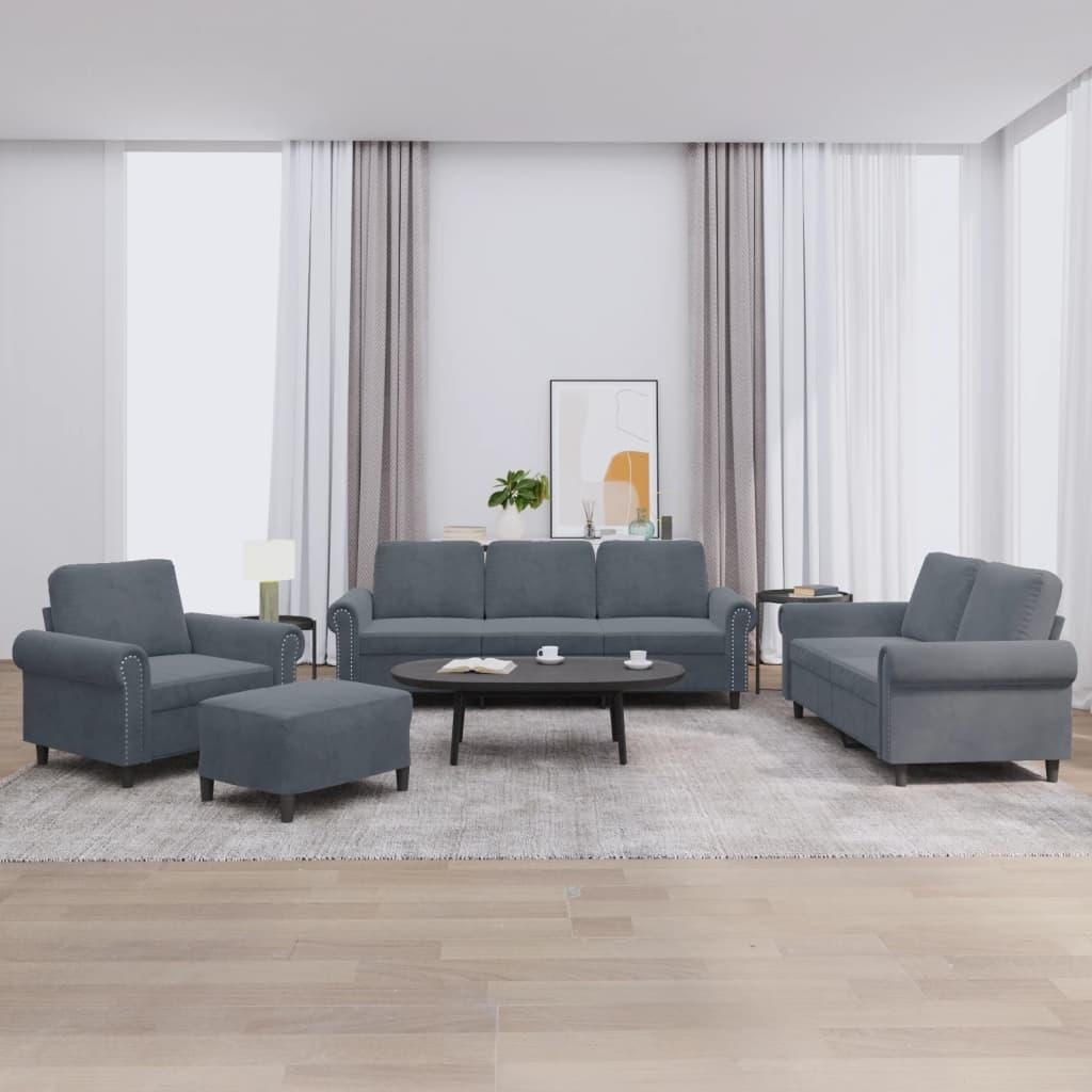 Sofasæt 4 dele med hynder velour mørkegrå