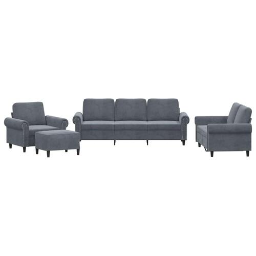 Sofasæt 4 dele med hynder velour mørkegrå