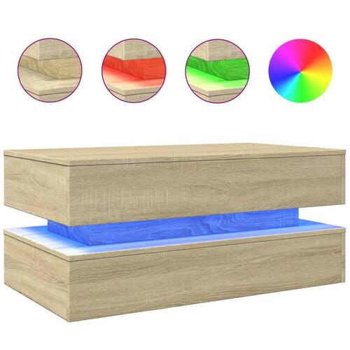 Sofabord med LED-lys 90x50x40 cm sonoma-eg