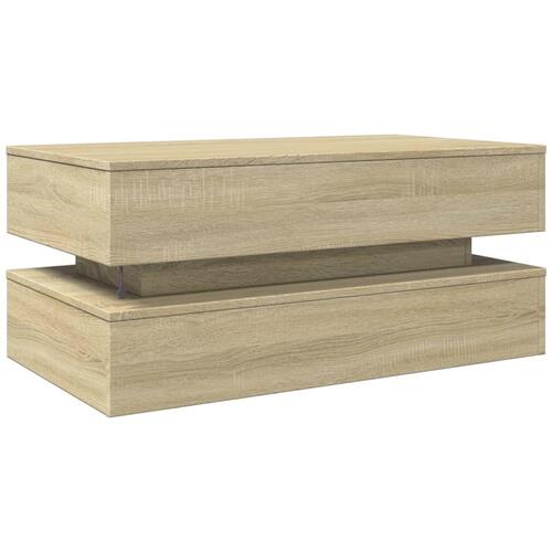 Sofabord med LED-lys 90x50x40 cm sonoma-eg