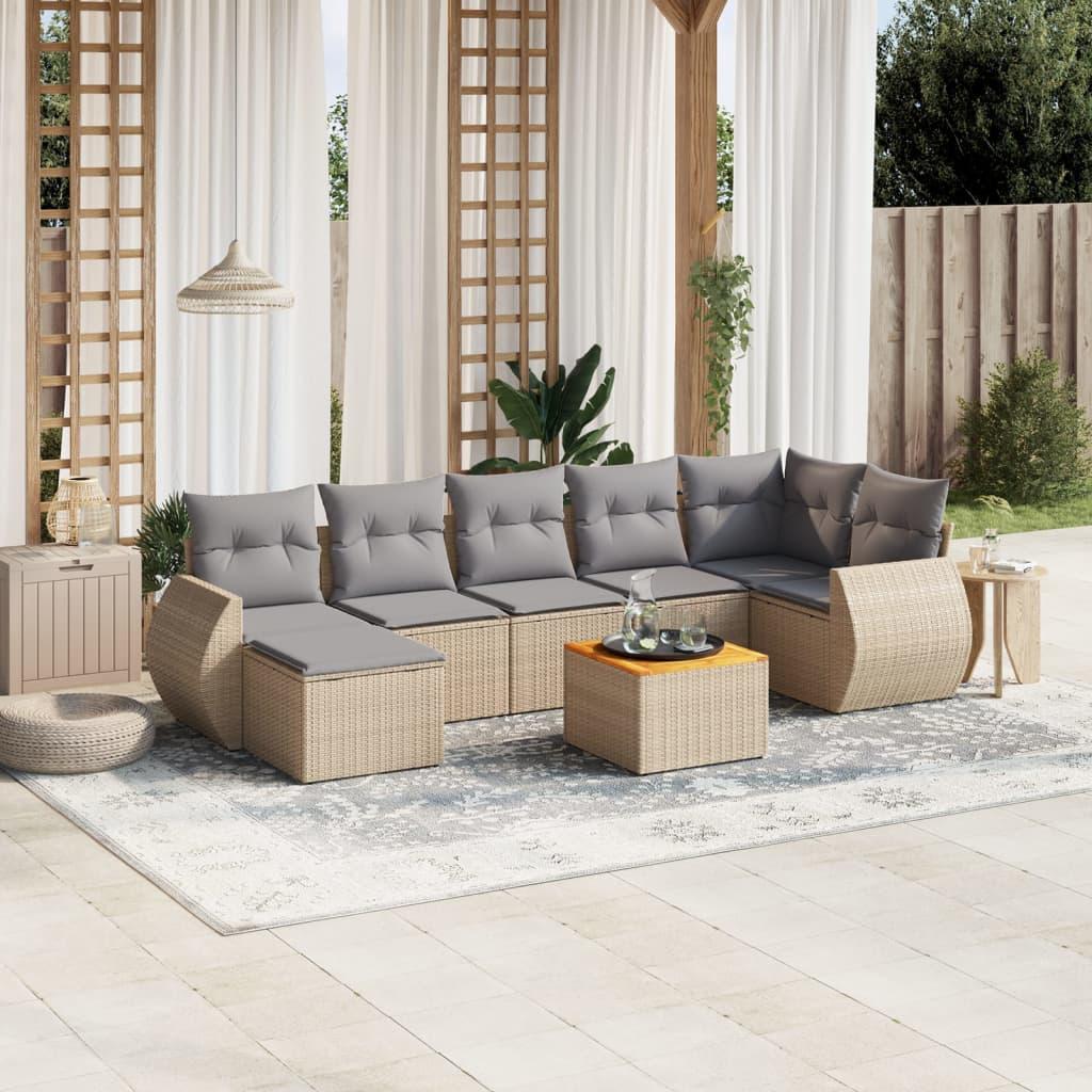 Sofasæt til haven 8 dele med hynder polyrattan beige billede