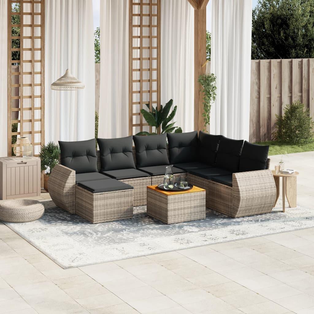 Havesofasæt i polyrattan - 8 dele med hynder, grå