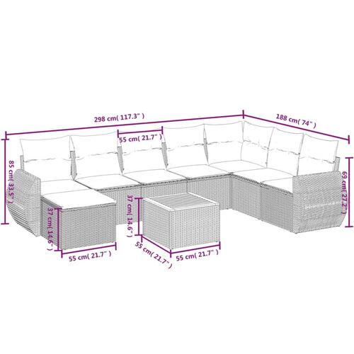 Sofasæt til haven 9 dele med hynder polyrattan beige