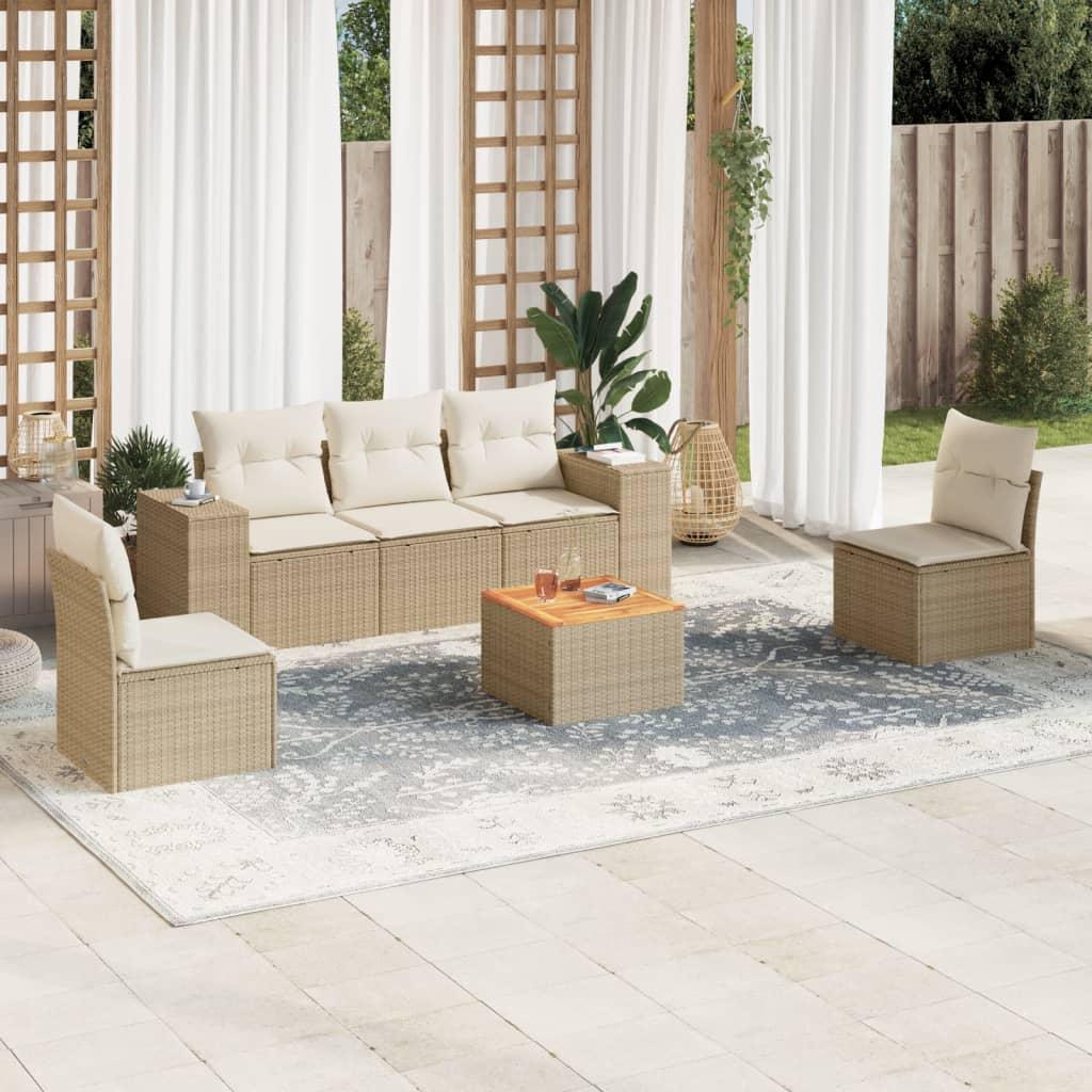 Sofasæt til haven i polyrattan - 6 dele med hynder, beige