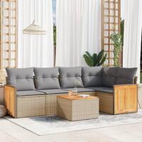 Sofasæt til haven 6 dele med hynder polyrattan beige