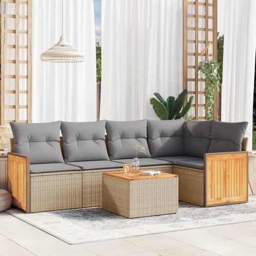 Sofasæt til haven 6 dele med hynder polyrattan beige