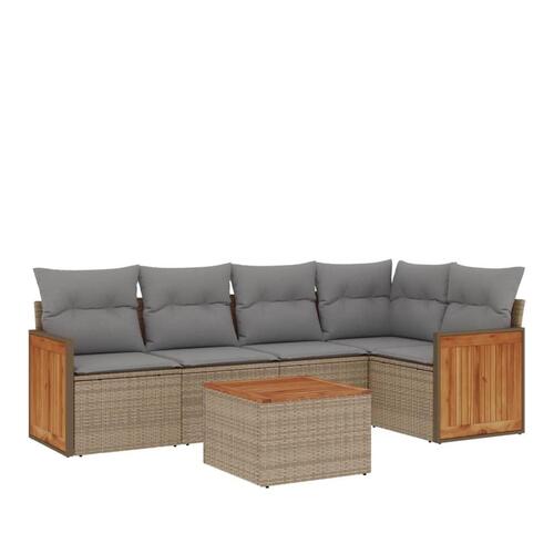 Sofasæt til haven 6 dele med hynder polyrattan beige