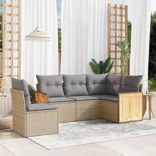 Sofasæt til haven 5 dele med hynder polyrattan beige