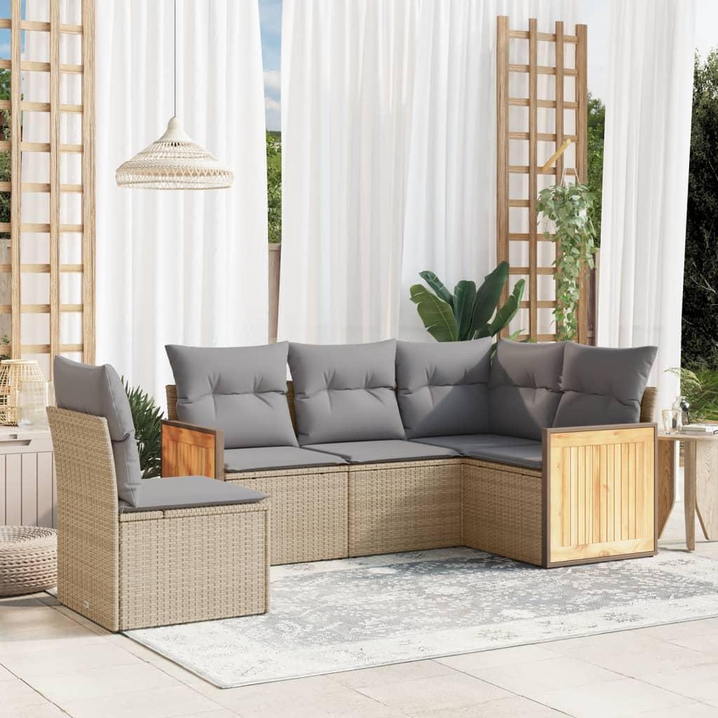 Sofasæt til haven 5 dele med hynder polyrattan beige