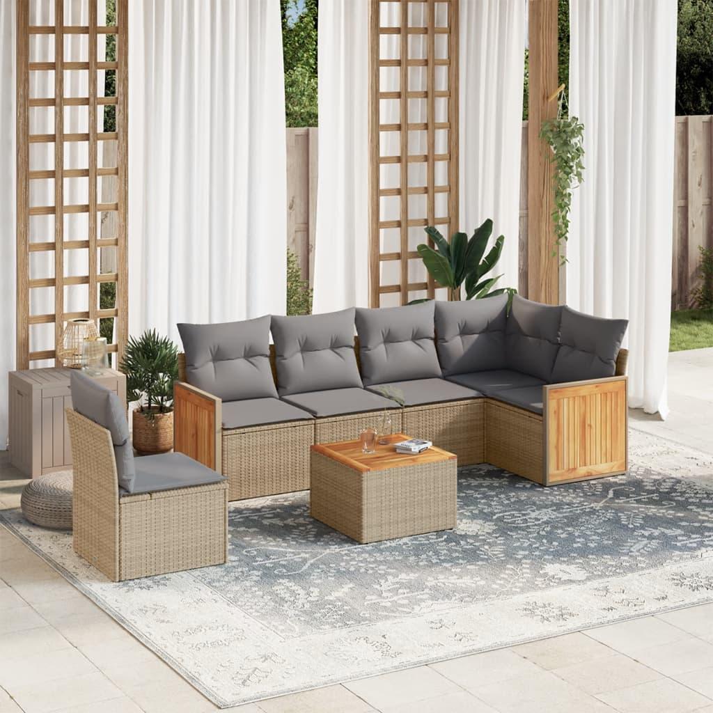 Sofasæt til haven 7 dele med hynder polyrattan beige