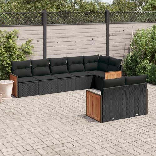 Sofasæt til haven 8 dele med hynder polyrattan sort
