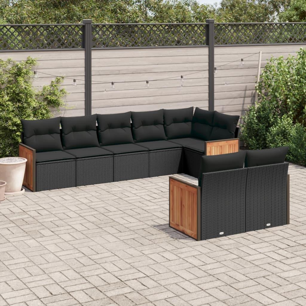 Sofasæt til haven 8 dele med hynder polyrattan sort