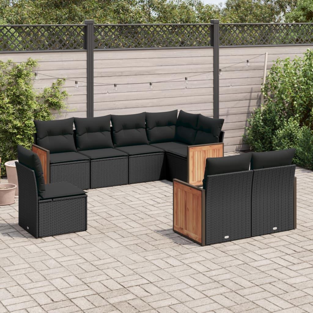 Sofasæt til haven 8 dele med hynder polyrattan sort