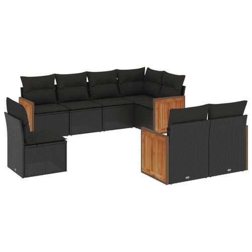 Sofasæt til haven 8 dele med hynder polyrattan sort