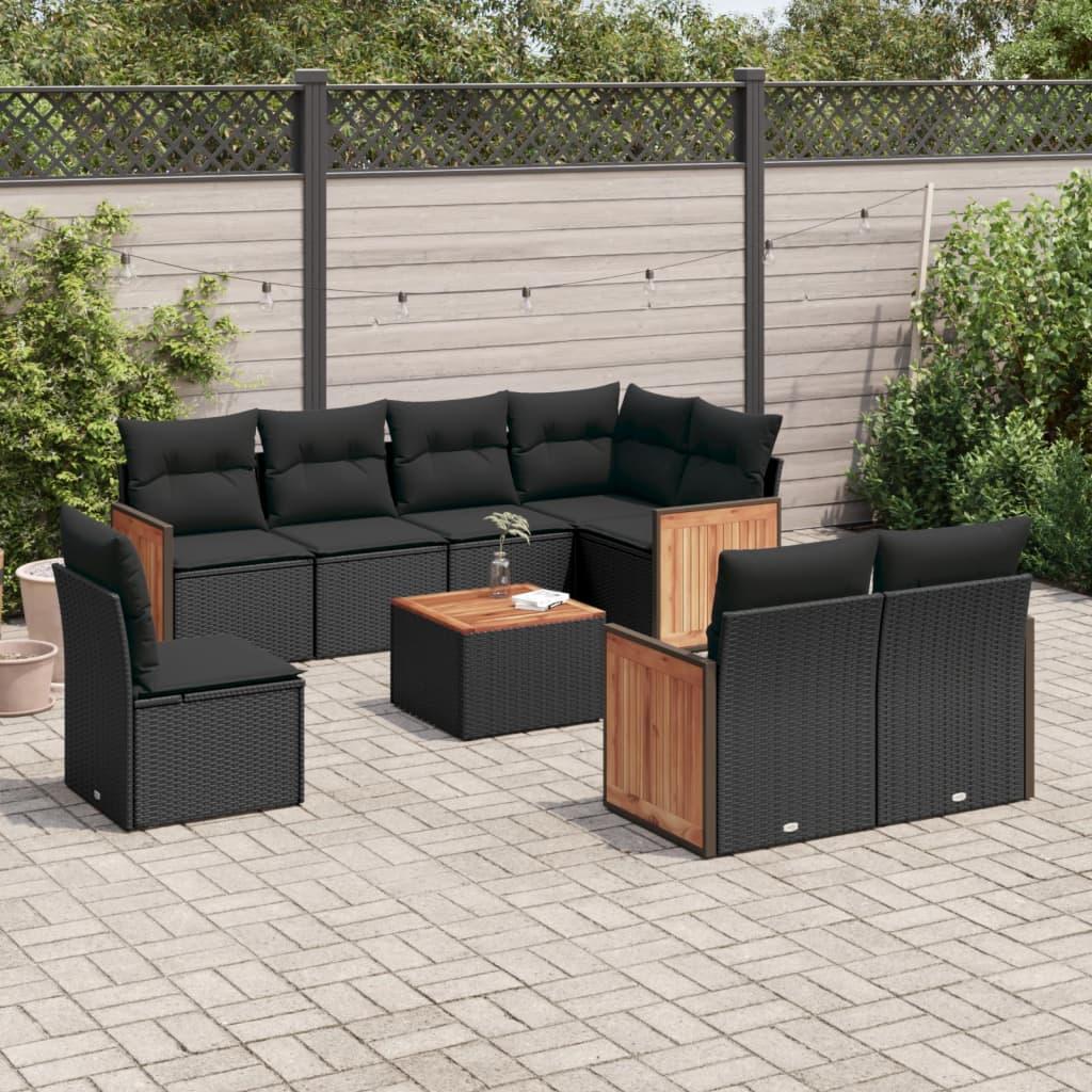 Sofasæt til haven 9 dele med hynder polyrattan sort