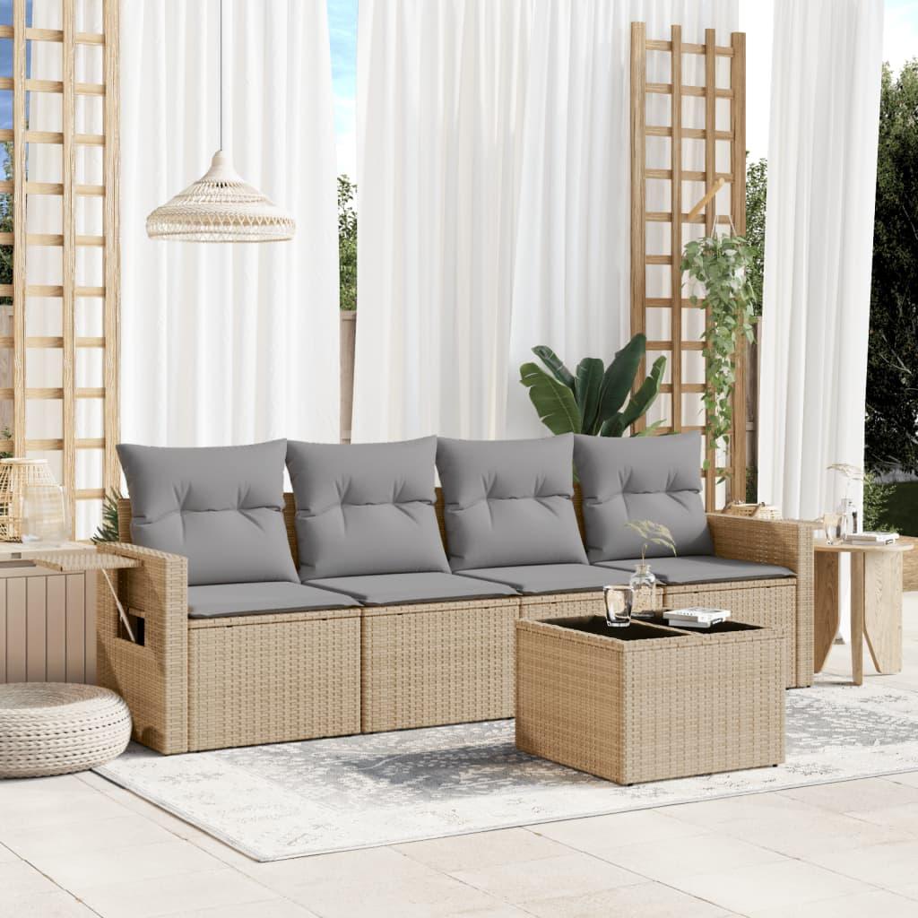 Sofasæt til haven 5 dele med hynder polyrattan beige