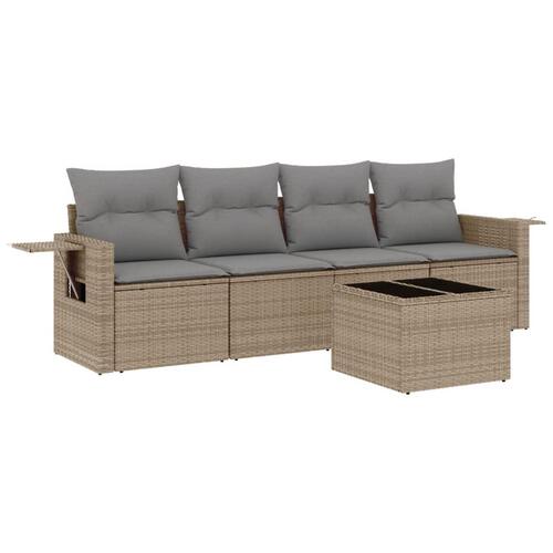 Sofasæt til haven 5 dele med hynder polyrattan beige