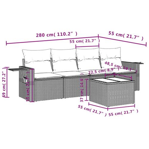 Sofasæt til haven 5 dele med hynder polyrattan beige