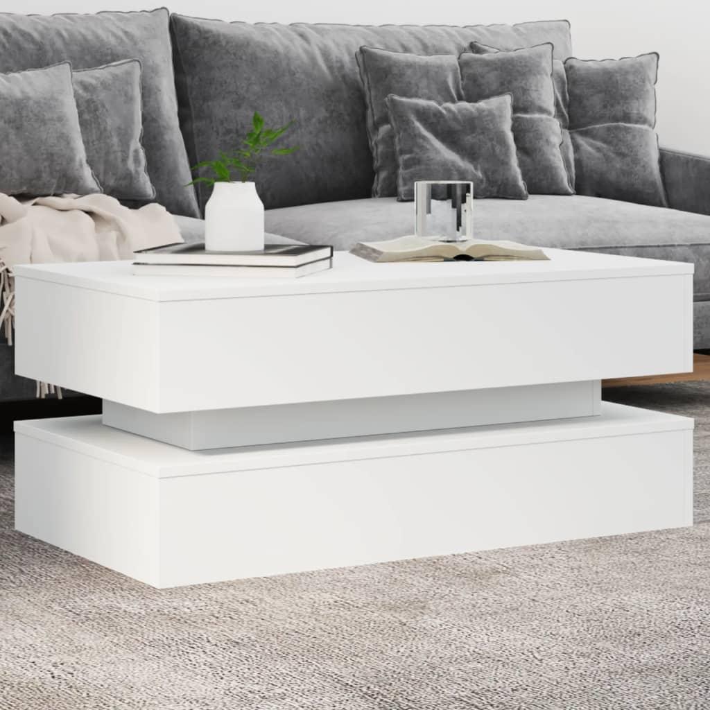 Sofabord med LED-lys 90x50x40 cm hvid
