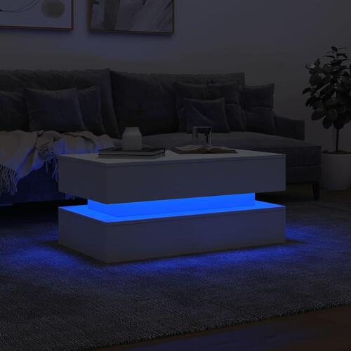 Sofabord med LED-lys 90x50x40 cm hvid