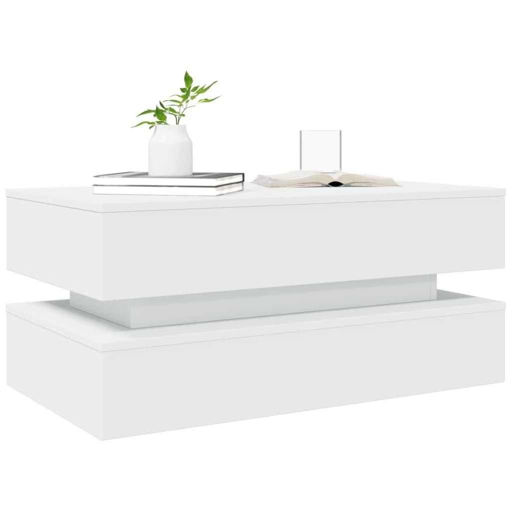Sofabord med LED-lys 90x50x40 cm hvid