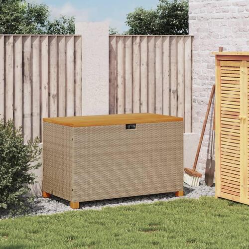 Opbevaringsboks til haven 110x55x63 cm polyrattan akacie beige