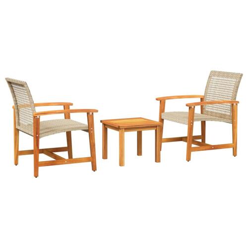 Bistrosæt 3 dele polyrattan og akacietræ beige
