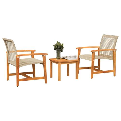 Bistrosæt 3 dele polyrattan og akacietræ beige