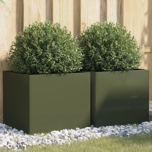 Plantekasser 2 stk. 42x40x39 cm stål olivengrøn