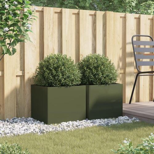 Plantekasser 2 stk. 42x40x39 cm stål olivengrøn