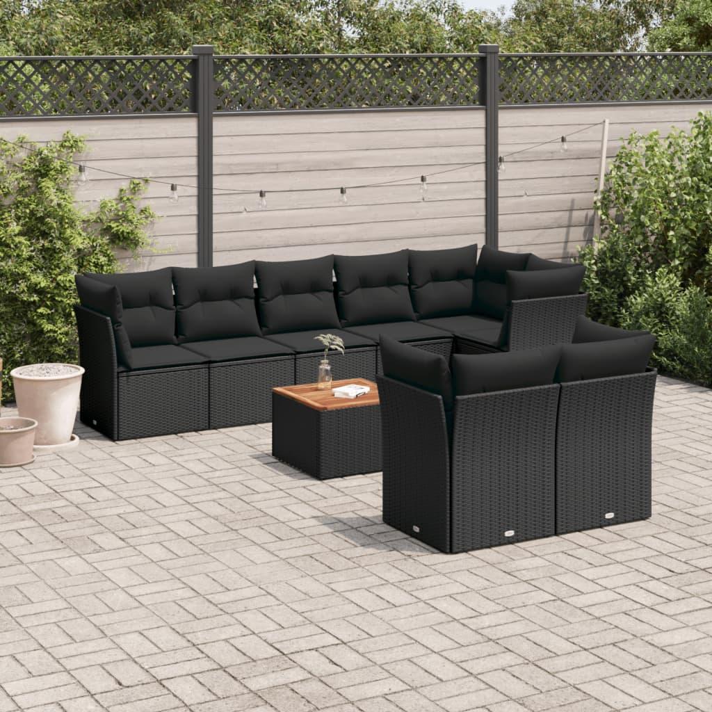 Sofasæt til haven 9 dele med hynder polyrattan sort