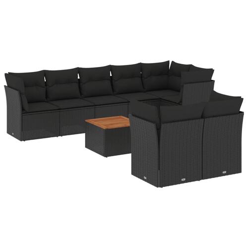 Sofasæt til haven 9 dele med hynder polyrattan sort