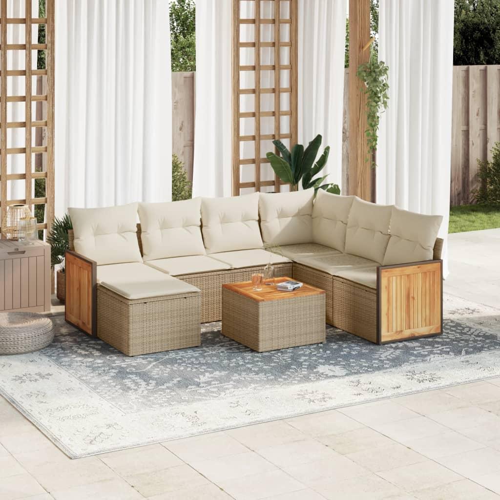 Sofasæt til haven 8 dele med hynder polyrattan beige billede