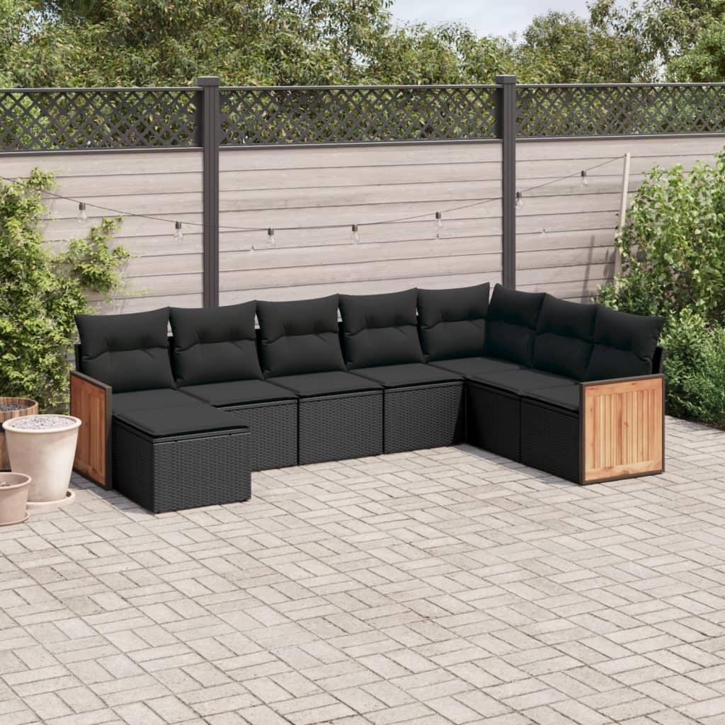 Sofasæt til haven 8 dele med hynder polyrattan sort