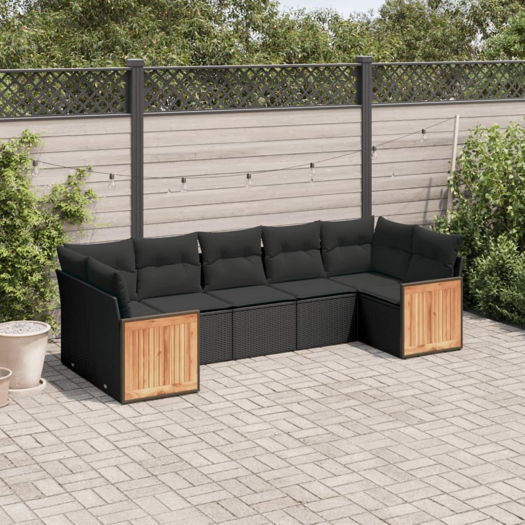 Sofasæt til haven 7 dele med hynder polyrattan sort