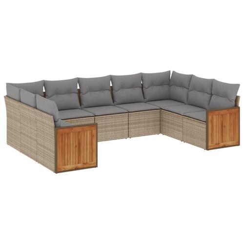 Sofasæt til haven 9 dele med hynder polyrattan beige