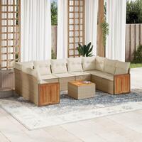 Sofasæt til haven 10 dele med hynder polyrattan beige