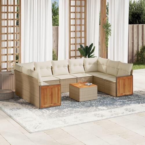 Sofasæt til haven 10 dele med hynder polyrattan beige